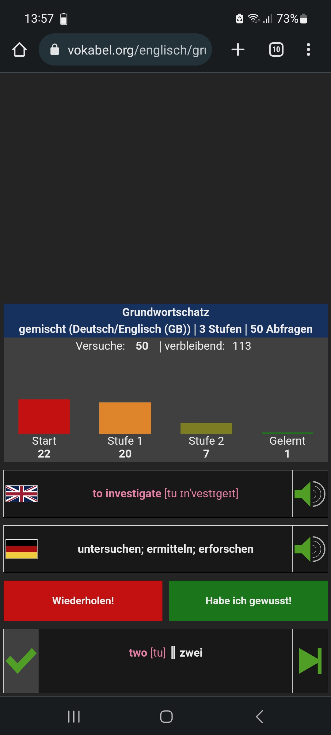 vokabel.org auf dem Smartphone